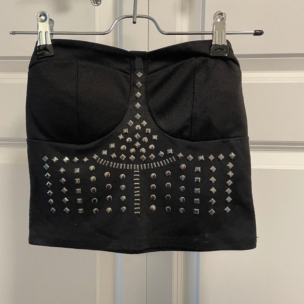 Easel Black Bandeau Studded Top
